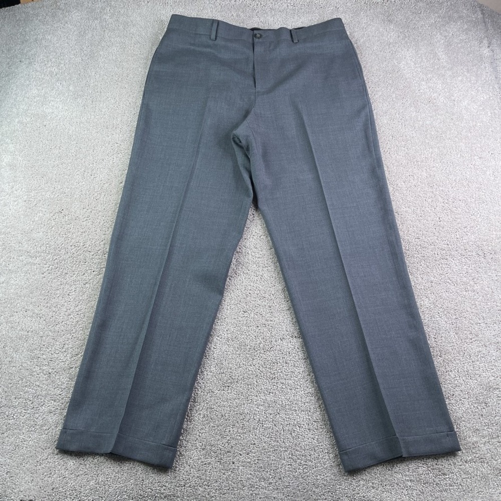 LL Bean Pants Mens 36x32 Gray Classic Fit Wool Trousers Cuffed Business Slacks